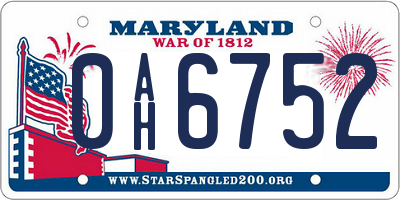 MD license plate 0AH6752