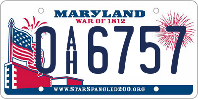 MD license plate 0AH6757