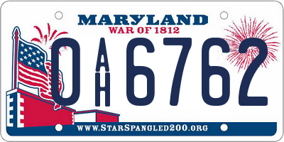 MD license plate 0AH6762