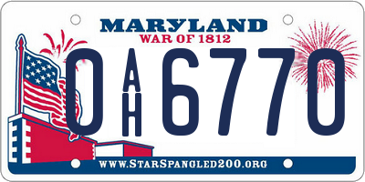 MD license plate 0AH6770