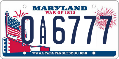 MD license plate 0AH6777