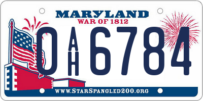 MD license plate 0AH6784
