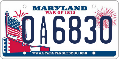 MD license plate 0AH6830