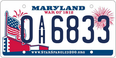MD license plate 0AH6833