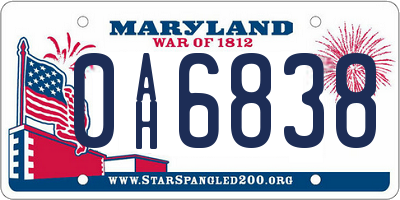 MD license plate 0AH6838