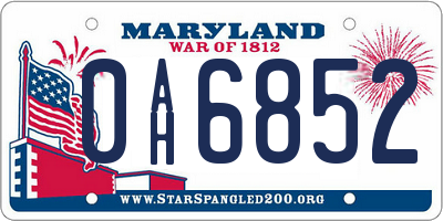 MD license plate 0AH6852
