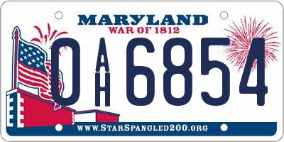 MD license plate 0AH6854