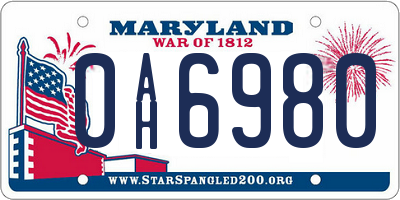 MD license plate 0AH6980