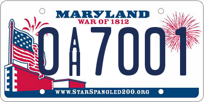 MD license plate 0AH7001