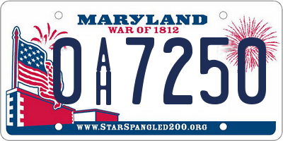 MD license plate 0AH7250