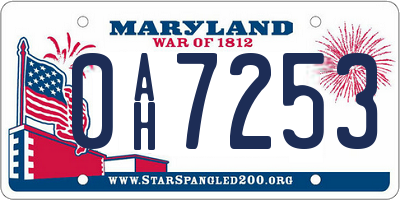 MD license plate 0AH7253