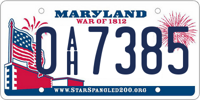 MD license plate 0AH7385