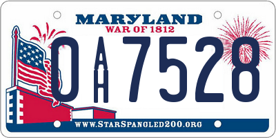 MD license plate 0AH7528