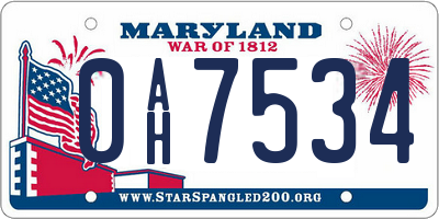 MD license plate 0AH7534