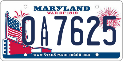 MD license plate 0AH7625