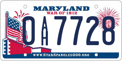 MD license plate 0AH7728