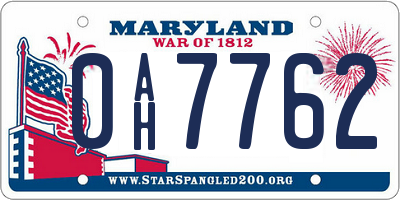 MD license plate 0AH7762