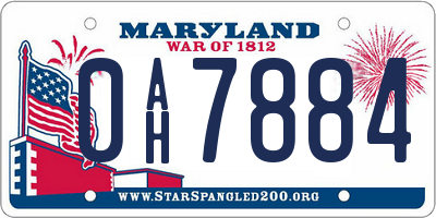 MD license plate 0AH7884