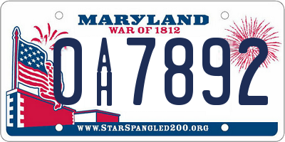 MD license plate 0AH7892