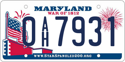 MD license plate 0AH7931
