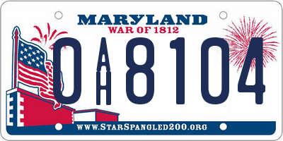 MD license plate 0AH8104