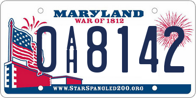 MD license plate 0AH8142