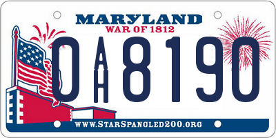 MD license plate 0AH8190