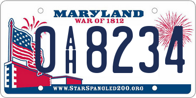 MD license plate 0AH8234