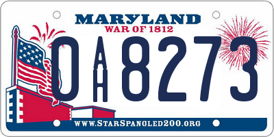 MD license plate 0AH8273