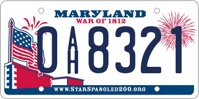 MD license plate 0AH8321
