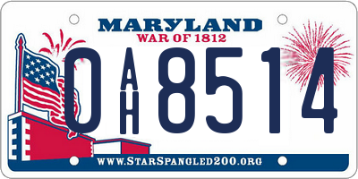 MD license plate 0AH8514