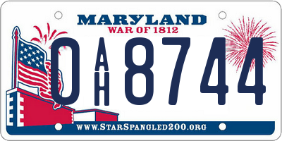 MD license plate 0AH8744