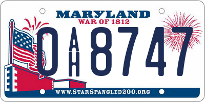 MD license plate 0AH8747