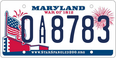 MD license plate 0AH8783