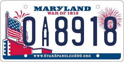 MD license plate 0AH8918