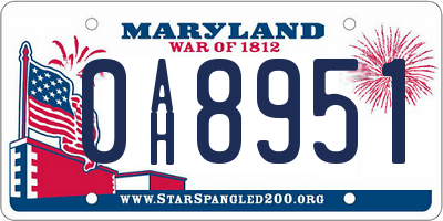MD license plate 0AH8951