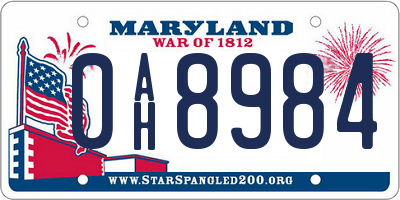 MD license plate 0AH8984