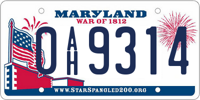 MD license plate 0AH9314
