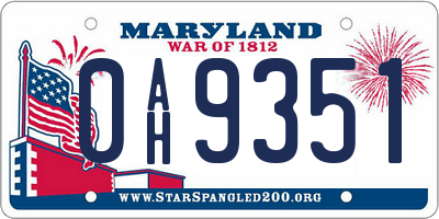 MD license plate 0AH9351