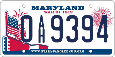 MD license plate 0AH9394