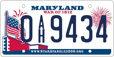 MD license plate 0AH9434