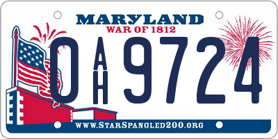 MD license plate 0AH9724