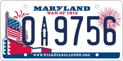 MD license plate 0AH9756