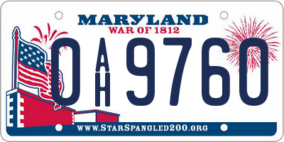 MD license plate 0AH9760