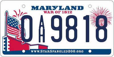 MD license plate 0AH9818