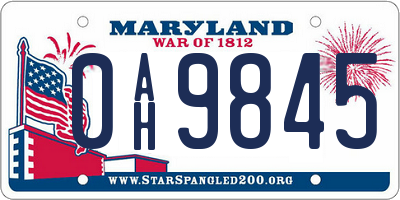 MD license plate 0AH9845
