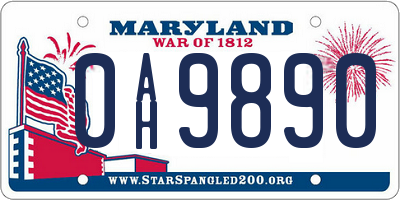 MD license plate 0AH9890