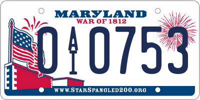 MD license plate 0AI0753