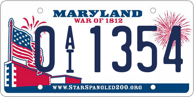 MD license plate 0AI1354