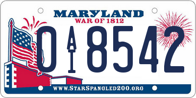 MD license plate 0AI8542